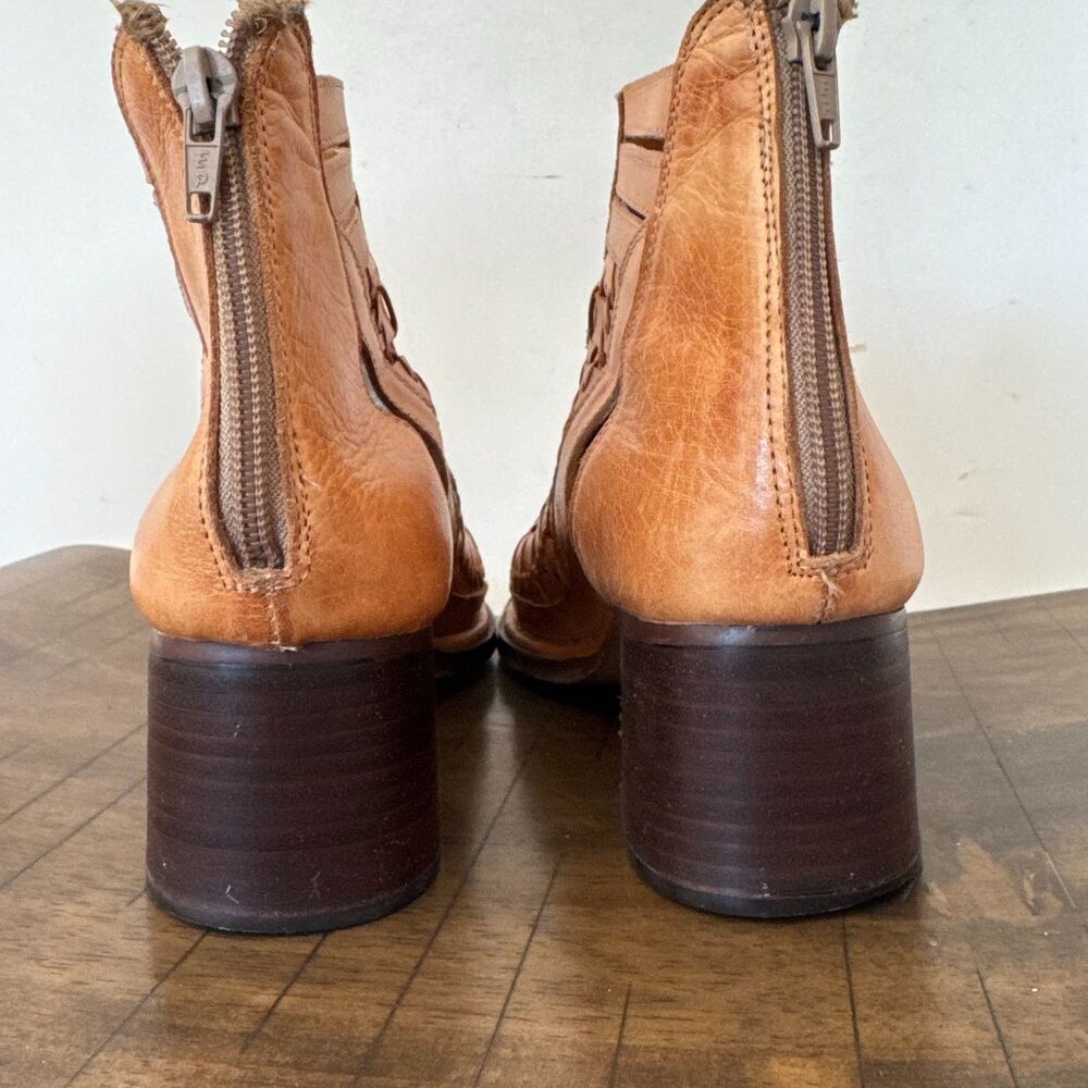Pikolinos Spain Handcrafted Leather Booties EU 39 Brown Boho Heels Woven Cutout - Picture 8 of 16